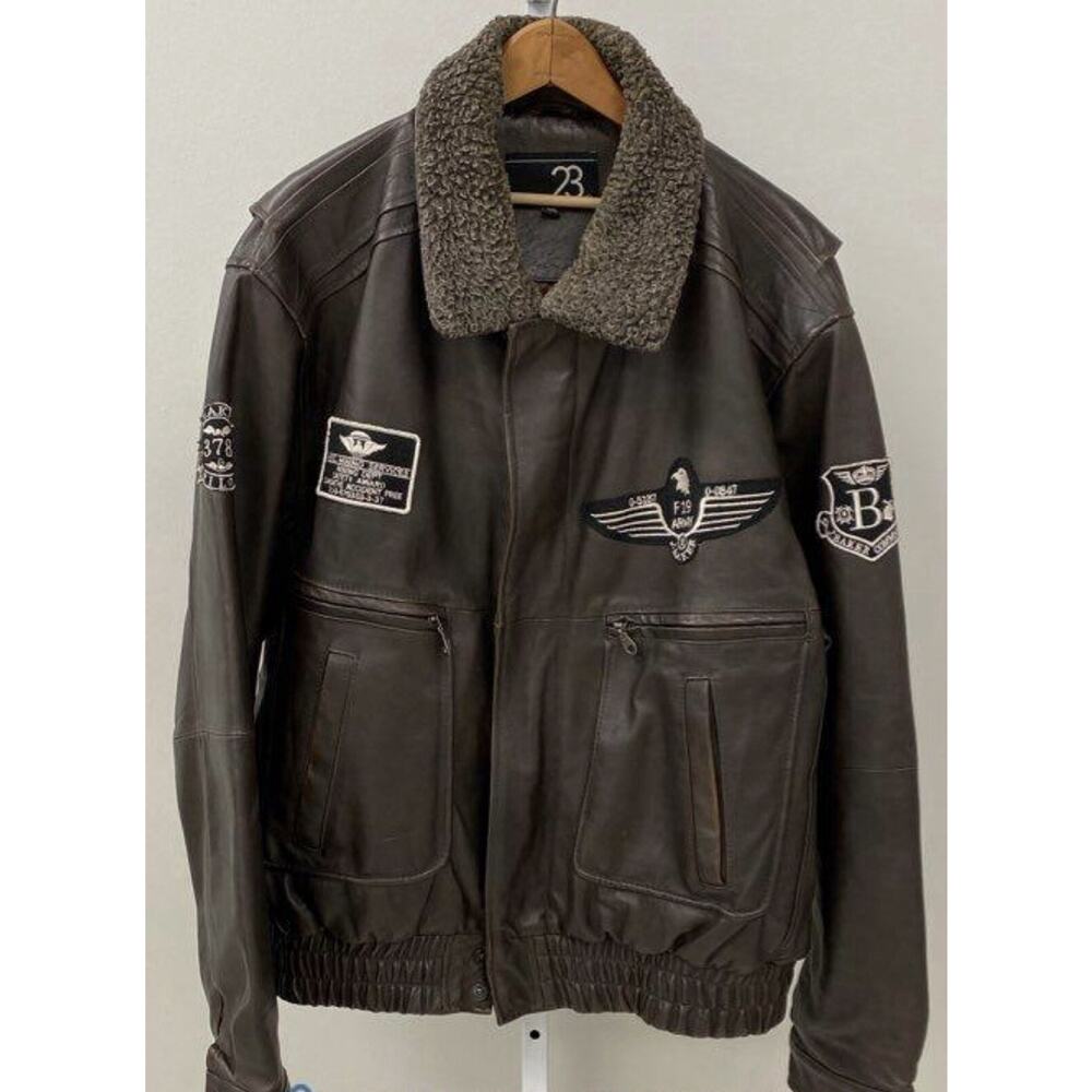 23rd St. Mens Brown Long Sleeve Pocket Leather Zip Army Bomber Jacket Size 4xl